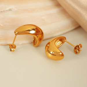<b>Cuff</b> <b>Earrings</b> Gold 18K Stainless Steel Moon Shape Hollow Women's Jewelry Trendy Fashion <b>Earring</b> EH618 - Product Image 1