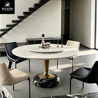 Table à manger ronde moderne de luxe en marbre avec plateau tournant Lazy Susan, base en métal laiton, base en marbre noir, mobilier de salle à manger pour la maison