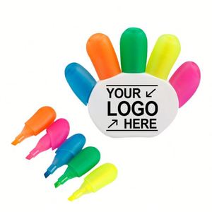 Stylo publicitaire fluorescent 5-en-1 en forme de paume, personnalisable avec logo, idéal pour la promotion et la vente en gros - Product Image 1