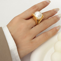 Nouvelle conception, bague en acier inoxydable plaqué or 18 carats et argent, avec perle volumineuse, étanche, hypoallergénique, bijou cadeau populaire