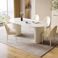Cremefarbener Esstisch mit Sinterstein-Platte Hochwertiges Modernes Esszimmer-Set Einfacher Designer-Ellipsen-Esstisch zum Verkauf