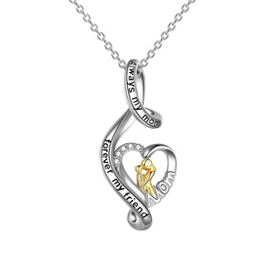 GP101 regali per la mamma 925 in argento Sterling madre e bambino ciondolo collana sempre mia madre per sempre il mio amico amore ciondolo cuore - Product Image 1