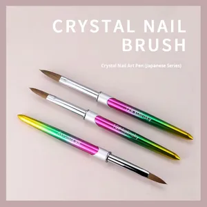 Pinceau à ongles en acrylique Kolinsky 20%-100% à poils ovales, taille 8-22, avec virole sertie et capuchon pour le nail art - Product Image 3