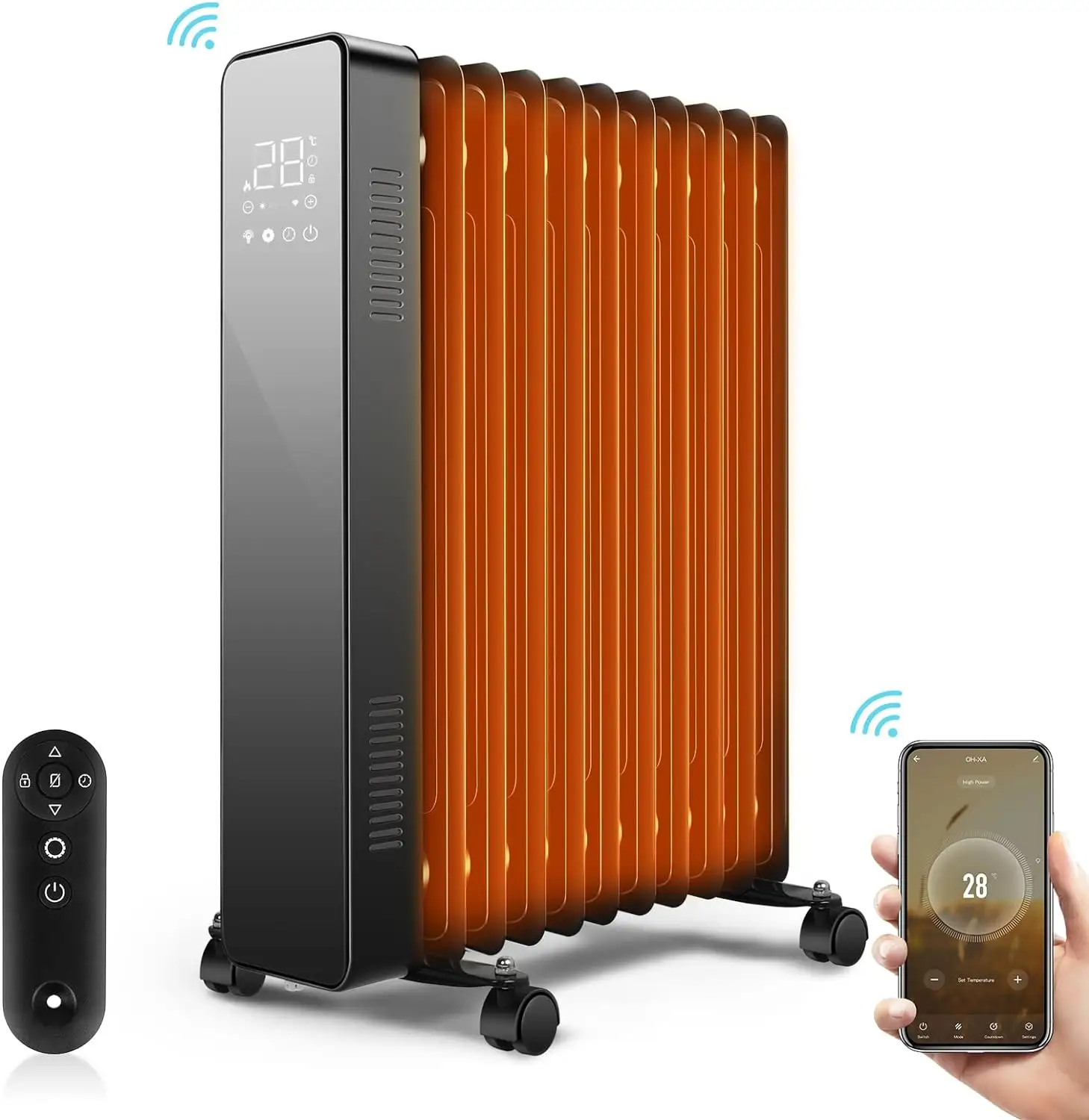 Ölheizung 2000W mobile elektrische Heizung Energie einsparung mit WiFi-App-Steuerung LED-Touch-Display Fernbedienung Ölkühler heizung