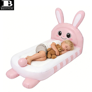 <span class=keywords><strong>Lit</strong></span> gonflable pour enfants en forme de lapin rose, matelas pneumatique floqué pour tout-petits, meuble de sol durable pour la maison, le camping en plein air et les nuits à la maison - Product Image 1