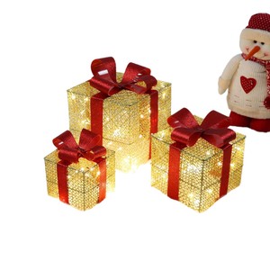 Christmas Light up <b>Gift</b> Boxes - 3 Pcs LED Present <b>Box</b> Decorations with Bows for Indoor Outdoor Holiday Party Decor - Product Image 5
