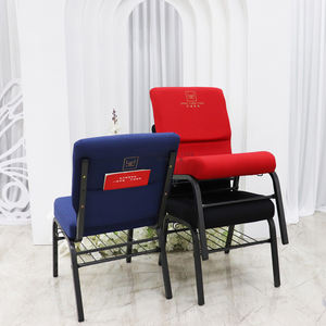 كراسي معدنية قابلة للتكديس بأسعار الجملة، كراسي مبطنة متداخلة باللونين الأحمر والأسود للمسارح وقاعات المؤتمرات والفعاليات والفنادق والمطاعم والكنائس - Product Image 3