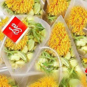 Sachets de thé triangulaires en vrac, personnalisés, faible MOQ, directement de l'usine, pur naturel et biologique, aux trois fleurs : chrysanthème, <span class=keywords><strong>jasmin</strong></span>, chèvrefeuille - Product Image 2
