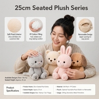 Peluche assise de 25 cm, ours, lapin, chat, chiot en coton PP, cadeau mignon et décoratif