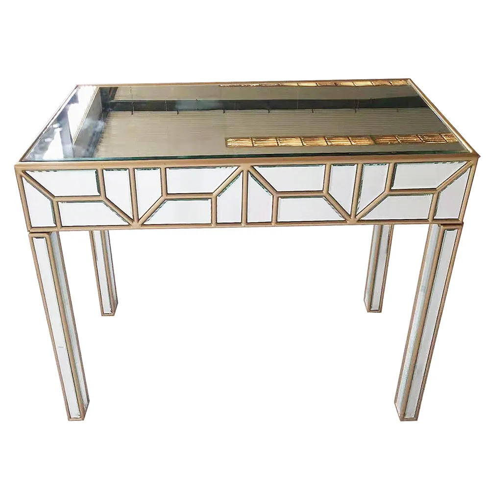 Оптовая продажа, современный декор для гостиной прихожей, большой прямоугольный полный размер, Золотой геометрический зеркальный консольный стол