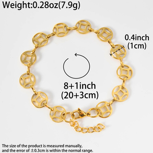 Pulsera de Lujo Ligero con Eslabones de Moneda China Chapada en Oro de 18K, de Acero Inoxidable, Impermeable, Regalo de la Suerte para Mujer - Product Image 6