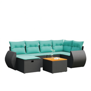 Ensemble de canapés de patio en polyrotin noir moderne avec coussins, mobilier d'extérieur pour 7 personnes, design contemporain - Product Image 1