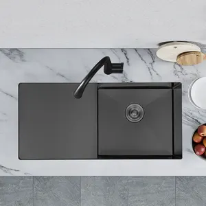 Dimensioni su misura nano nero in acciaio inox lavello da cucina con tagliere lavello da cucina con rubinetto di sollevamento