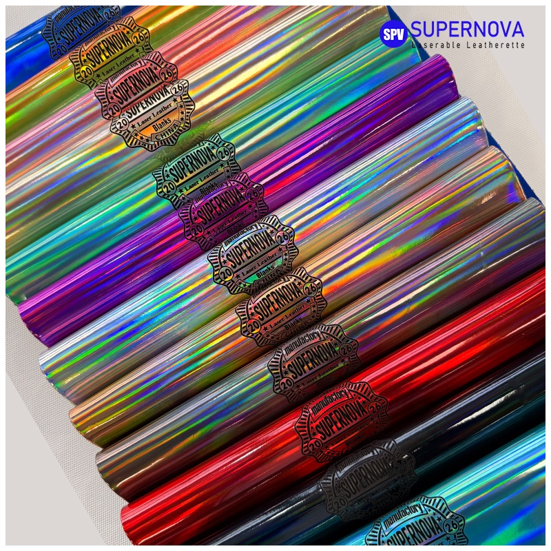 Factory Wholesale Laserable Leatherette Holographic Sheets Laser Leather Pu Fabric Shiny Synthetic Leather for Handmade