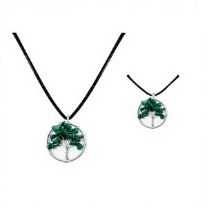 Ciondolo Cotigo Placcato Oro con Pietra di Malachite, Albero della Vita, Stile Religioso, Gioiello in Lega di Zinco con Charm in Pietra Naturale di Onice - Product Image 1