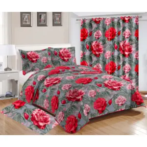 Customized Hot sale Bedroom Curtains Luxury Flower Quilt Set King Size Bedspread Sheet Set With Carpet