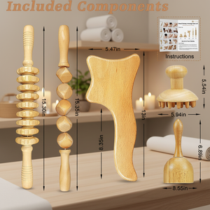 Masseur de cuir chevelu en bois Guasha et ensemble de thérapie corporelle complète avec bâton de massage pour soulager les douleurs musculaires (à brancher) - Product Image 3