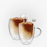 Tasses à café en verre à double paroi 350 ml, tasses à latte isolées, lot de 2, style sport, compatibles lave-vaisselle, pour la maison