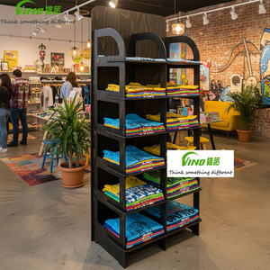 Étagères de présentation en bois pour sol, présentoir de vente au détail pour t-shirts, présentoir de sol à 6 niveaux - Product Image 3