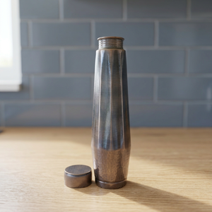 Premium Antique Oxidized Pure Copper Water Bottle 1000ml Faceted Polygon Design Flask Dual Texture Hammered Metal <b>Drinkware</b> - Product Image 3