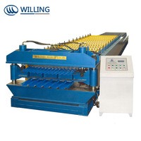 Machine de formage de panneaux de toiture en acier à double couche de Chine, machine de formage de tuiles en acier, roulement à billes de transmission principale, moteur PLC, état neuf