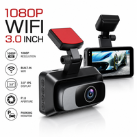 Caméra de tableau de bord de voiture double objectif 1080P IPS avec Wi-Fi intégré, écran 3 pouces, batterie 300 mAh, port USB, enregistrement en boucle, garantie 1 an