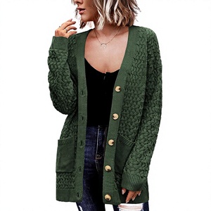 Women Cable Knit <b>Cardigan</b> Open Front Long Sleeve Chunky Knit Sweater with Pockets for Autumn Winter - Product Image 3