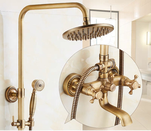 Ensemble de douche en laiton de style européen avec mitigeur en céramique, finition brossée, barre coulissante à double poignée, fonctions Pause/<span class=keywords><strong>Jet</strong></span>/Pluie - Product Image 2