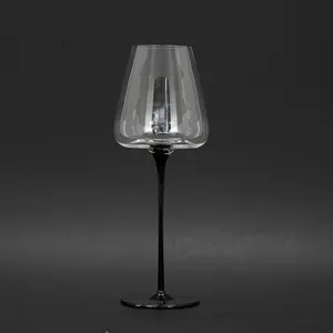 High Quality Black Stem Concave Base Blown Glass Stemware Burgundy Wine Glasses