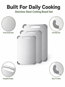 Ensemble de planches à découper <span class=keywords><strong>en</strong></span> acier inoxydable, 3 pièces, planches à découper de qualité alimentaire pour la cuisine avec pare-chocs d'angle <span class=keywords><strong>en</strong></span> <span class=keywords><strong>silicone</strong></span>, blocs à découper - Product Image 3