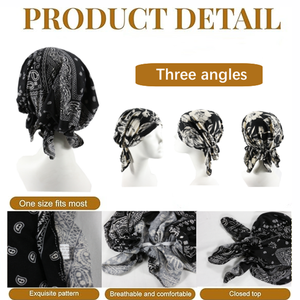 HZM-24023 vente en gros impression personnalisée conception <span class=keywords><strong>coton</strong></span> <span class=keywords><strong>Bandana</strong></span> tête porter pré-attaché <span class=keywords><strong>chimio</strong></span> tête enveloppement arabe Turban - Product Image 2