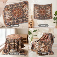 Plaid Jacquard Bohème en Mélange Polyester Coton Réversible, Tapisserie Bohème Hippie pour Décoration Intérieure et Extérieure Double Face
