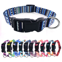 Collier pour chien en polyester souple et réglable, à la mode, avec fonction de sécurité détachable et motif imprimé, vente en gros