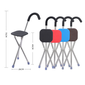 Yun Zhuo Stainless Steel Cane <b>Stool</b> 75cm <b>Folding</b> Walking Aid Chair Outdoor Portable Non Slip Seat For Elderly - Product Image 1