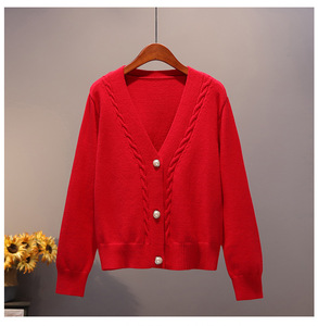 Cardigan Casual de Malha para Mulheres, Jaqueta de Manga Longa com Botão de Pérola, Casaco Slim Curto para Primavera e Outono, Suéter Fashion Sólido - Product Image 6