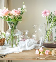 Vente en gros Vase classique en verre transparent Grand vase à fleurs transparent pour la décoration intérieure Salon Salle à manger Centre de table