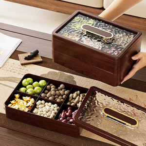 Caja de dulces de madera estilo chino, rectangular, con tapa, de 1-3L, para almacenar bocadillos en la sala de estar del hogar. - Product Image 1