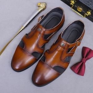 Sandales en cuir véritable pour homme à bride en T, bout pointu, boucle, classiques, noires unies, respirantes, toutes saisons - Product Image 5