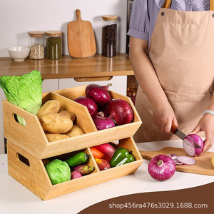 Bamboo Storage Box With Compartments For <b>Kitchen</b> Food <b>Pantry</b> Organizing Desktop Storage Container Solid Color Wooden F52 - Product Image 5