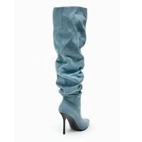 Bottes à talons hauts stiletto en denim froissé pour femmes