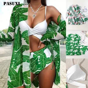 PASUXI 2024 3pcs Conjunto De Biquíni Underwire Tankini Maiô Biquíni com Cover Up Vestido Meninas Nadar Maiô Beach Wear