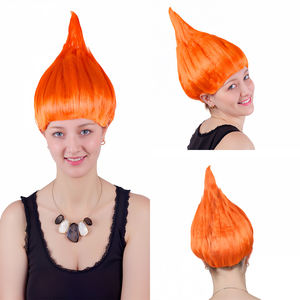 Vibrant flamme couleur synthétique longue perruque bouclée pour Halloween Cosplay fête <span class=keywords><strong>Troll</strong></span> thème femmes Costume fantaisie accessoire - Product Image 2