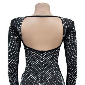 2026 Damenmode Einfarbiges Netz-Perlenkleid mit Langen Ärmeln Strass Kurzes Abendkleid Umlegekragen Durchsichtiges Bodycon-Kleid - Product Image 6