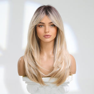 HAOLING Immediate Shipping Synthetic Chemical Fiber Wigs Long Straight Mixed Blonde Bangs Wigs Dark Hair Roots Blonde Rose <strong>Web</strong> - Product Image 4