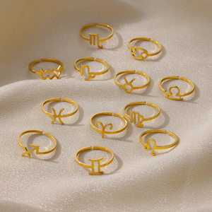Joyería personalizada para hombres y mujeres, anillos ajustables de acero inoxidable chapados en oro, anillo de pareja con forma de 12 signos del zodiaco - Product Image 2