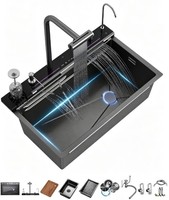 Évier de cuisine moderne fait main en acier inoxydable, à double cuve simple à encastrer sous plan, avec robinet cascade, multifonctionnel et intelligent