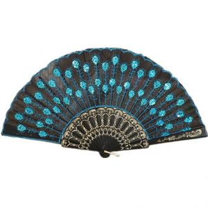 Nuevo Abanico Plegable Ecológico Estilo Gitano Europeo, Multicolor, de Bambú con Diseño de Pavo Real para Fiestas - Product Image 4