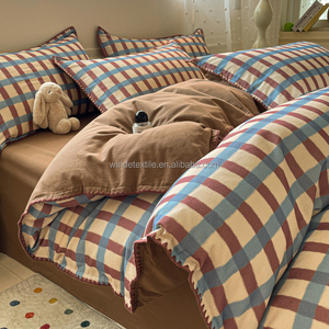 <span class=keywords><strong>Copripiumino</strong></span> in cotone Plaid inglese classico perno triangolare tecnica <span class=keywords><strong>blu</strong></span> rosso intreccio 4 in 1 Set di biancheria da letto in magazzino - Product Image 2