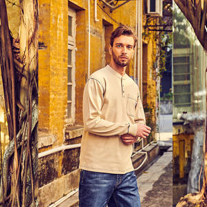 Camisa de trabajo ignífuga Xinke de manga larga con cuello Henley, ropa de seguridad para uso industrial, material y peso personalizables - Product Image 4