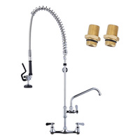 Keran Dapur Komersial Spring Pre Rinse, Terpasang di Dinding, Dua Gagang, Tugas Berat, Semprotan Tarik, Keran Mixer Wastafel Dapur